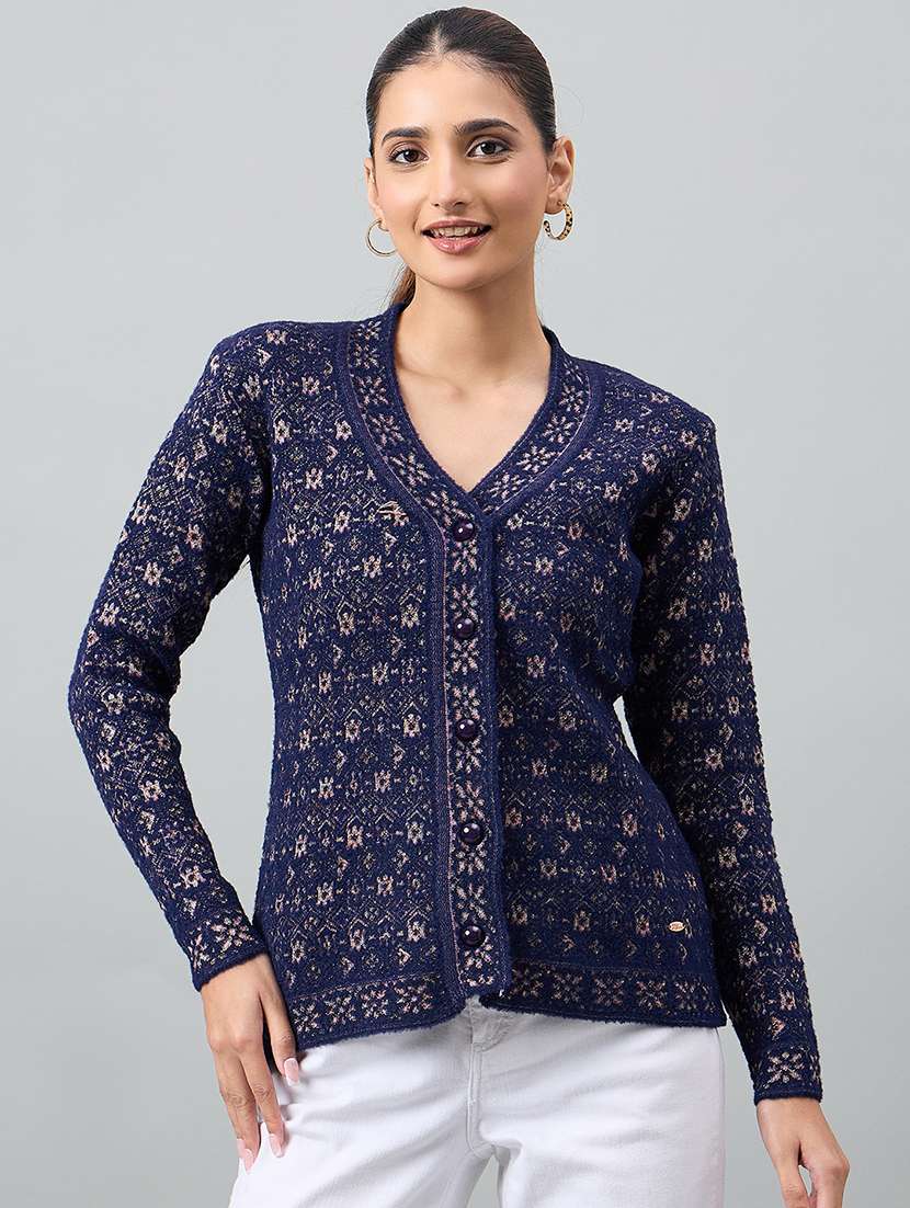 women blue acrylic plain cardigan