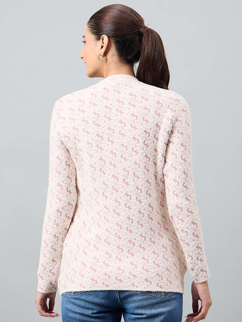 women pink acrylic plain cardigan - 22448322 -  Standard Image - 3