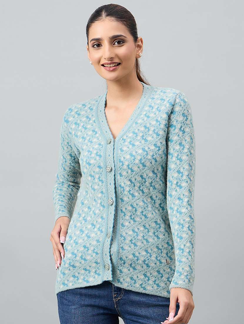 women blue acrylic plain cardigan
