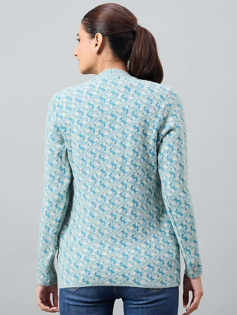 women blue acrylic plain cardigan - 22448323 -  Standard Image - 3