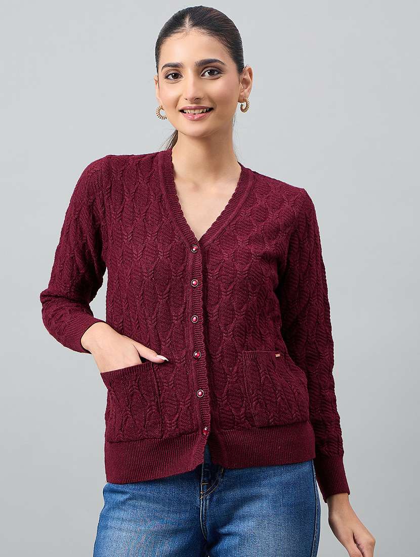 women maroon acrylic plain sweatshirt
