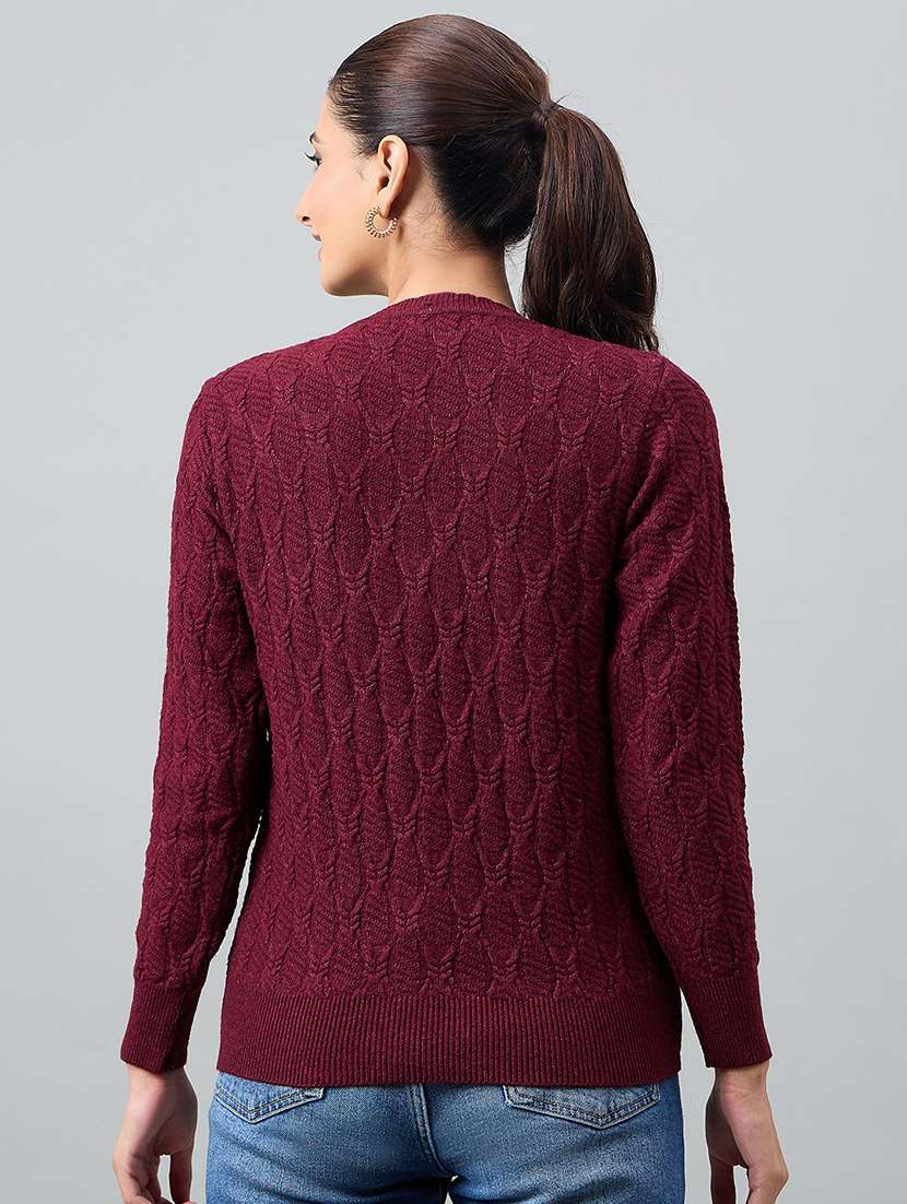 women maroon acrylic plain sweatshirt - 22448330 -  Standard Image - 3