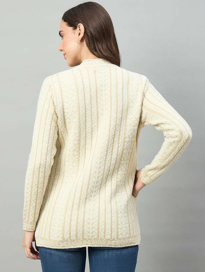 women off white acrylic plain cardigan - 22448334 -  Standard Image - 3