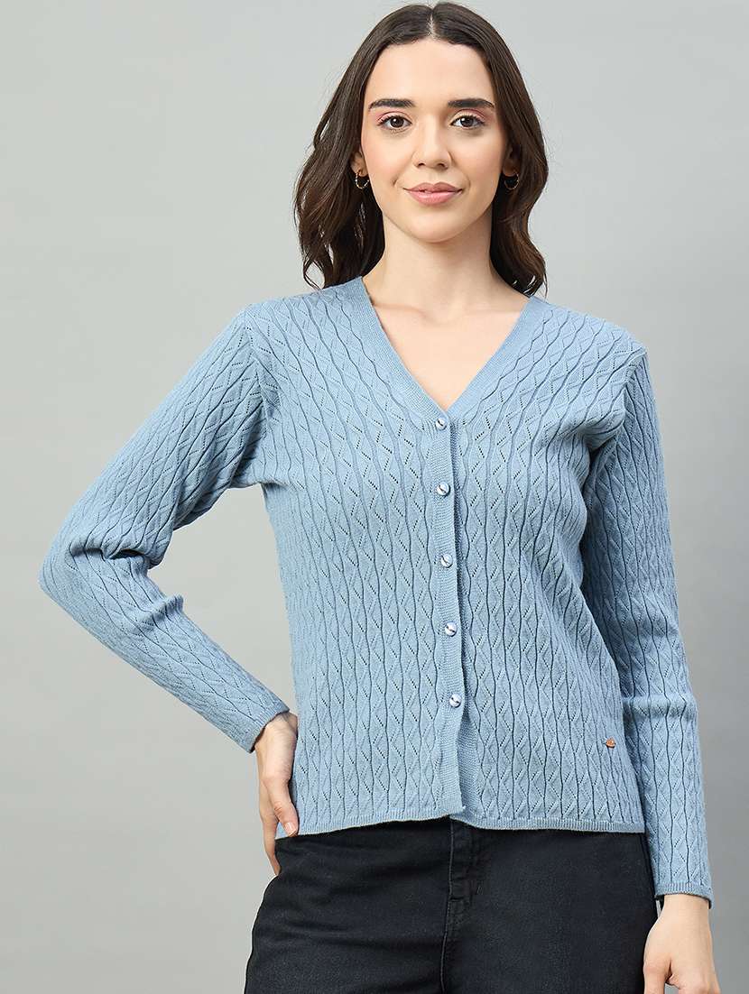 women blue acrylic plain sweatshirt