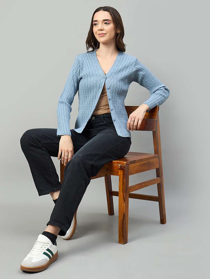 women blue acrylic plain sweatshirt - 22448336 -  Standard Image - 3