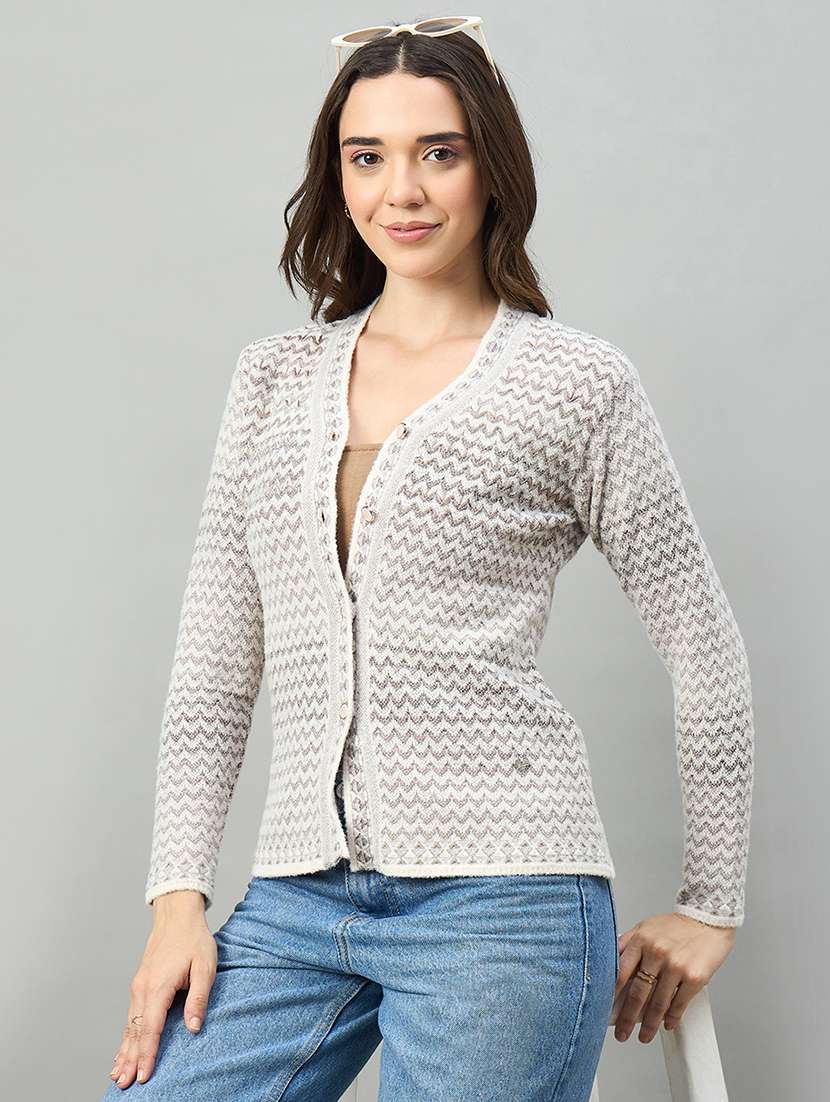 women beige acrylic plain sweatshirt