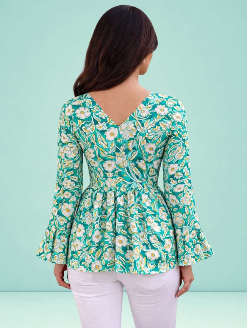 women floral green cotton a line top - 22448338 -  Standard Image - 3