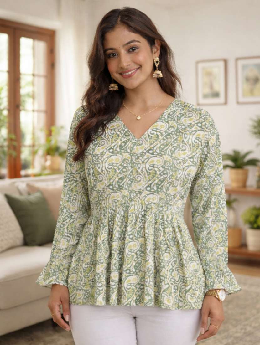 women floral pink cotton a line top