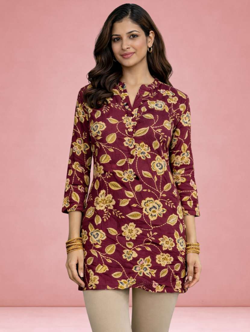 women maroon cotton a-line kurta
