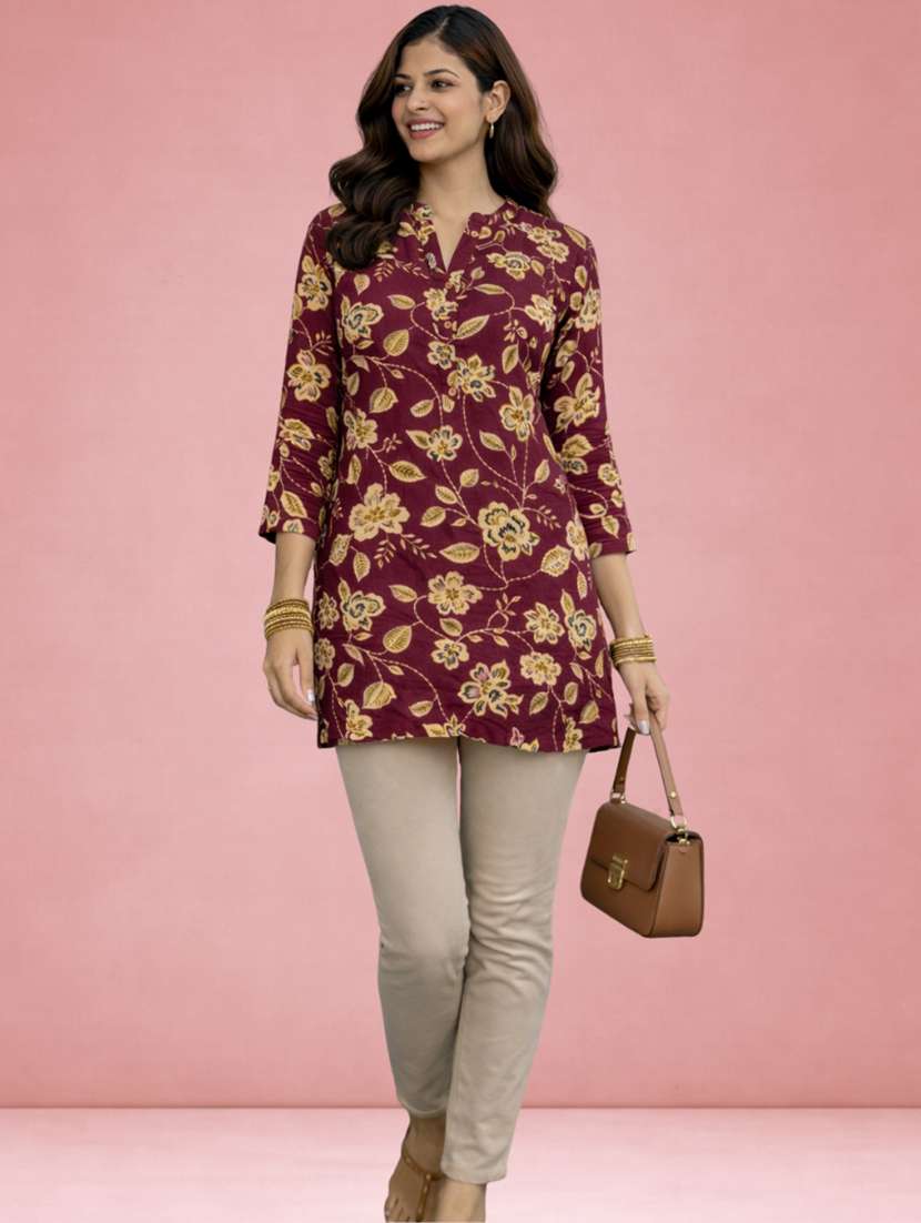 women maroon cotton a-line kurta - 22448343 -  Standard Image - 3