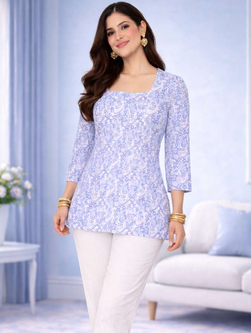 women blue cotton a-line kurta - 22448346 -  Standard Image - 3