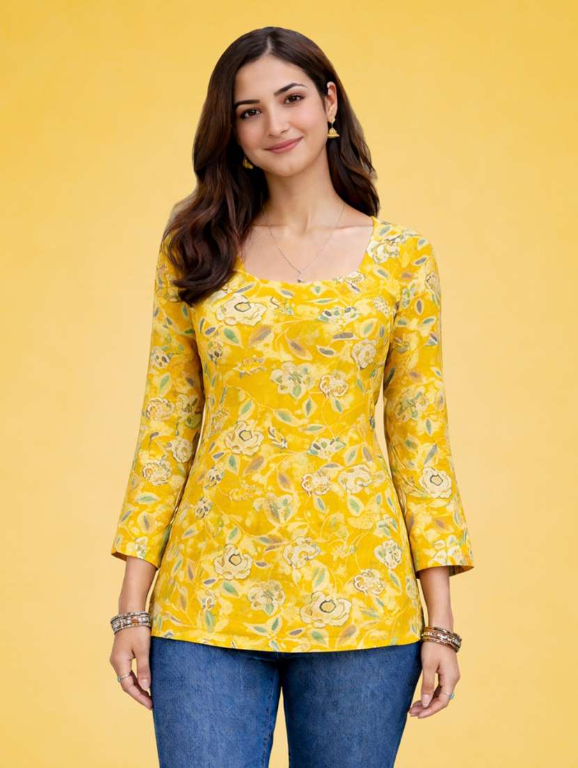 women mustard cotton a-line kurta
