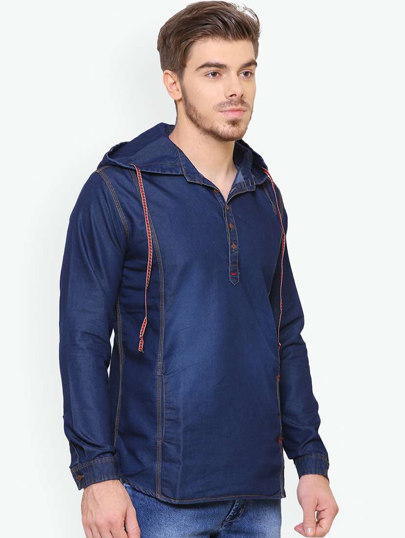 men solid long sleeve hooded kurta - 22448431 -  Standard Image - 3