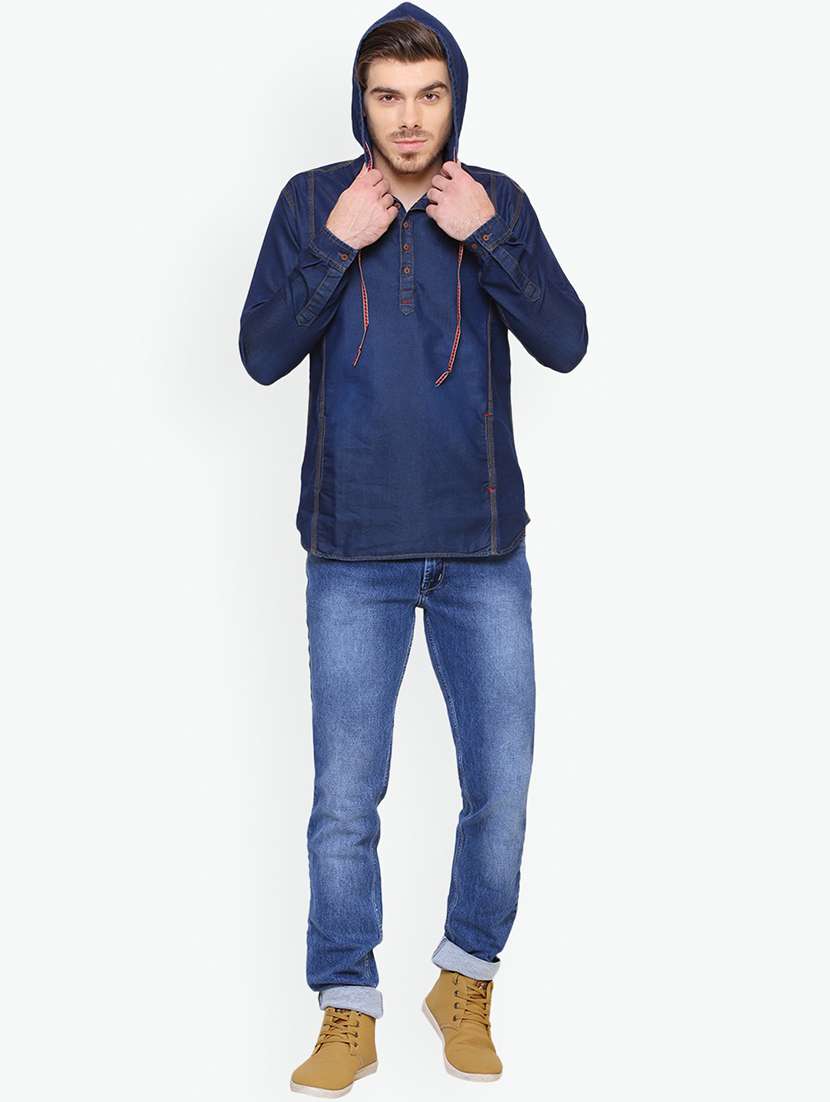 men solid long sleeve hooded kurta - 22448431 -  Standard Image - 5