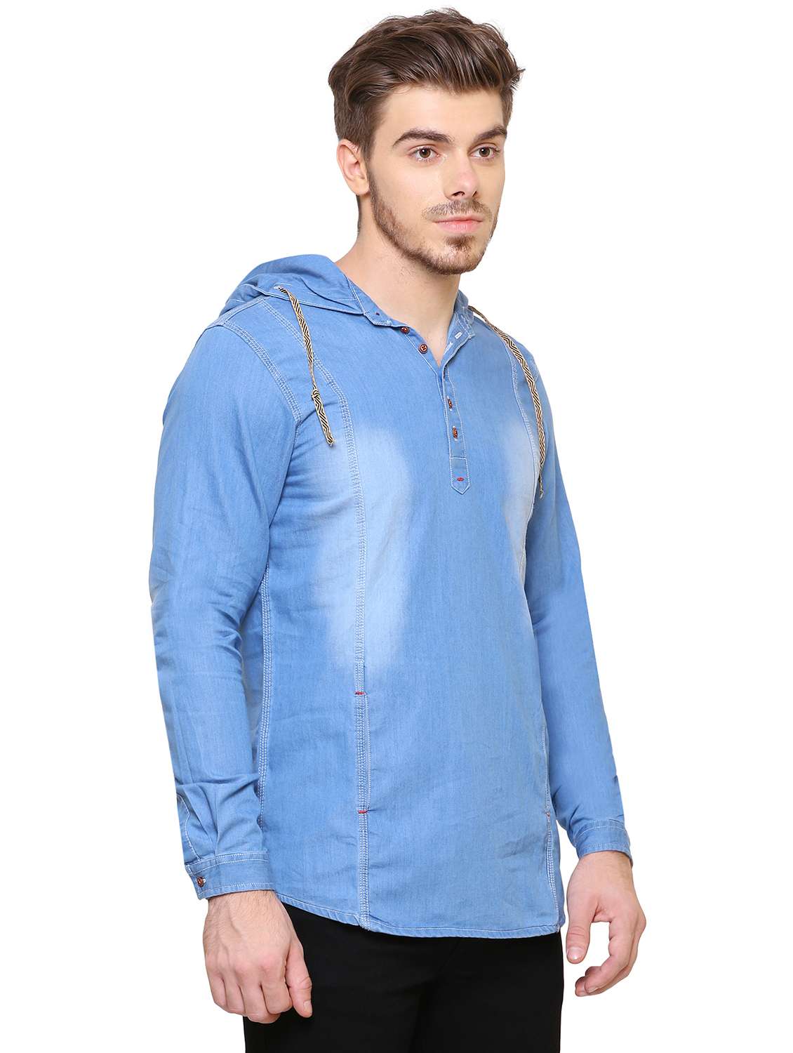 men solid long sleeve hooded kurta - 22448432 -  Standard Image - 3
