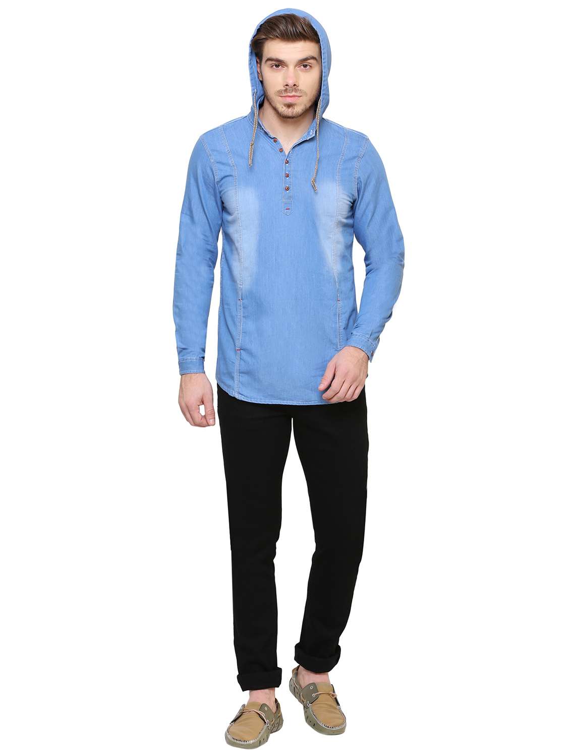 men solid long sleeve hooded kurta - 22448432 -  Standard Image - 5
