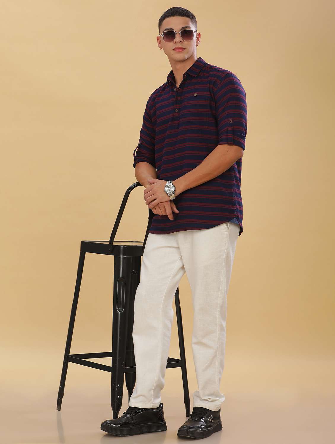 men striped long sleeve short kurta - 22448539 -  Standard Image - 5