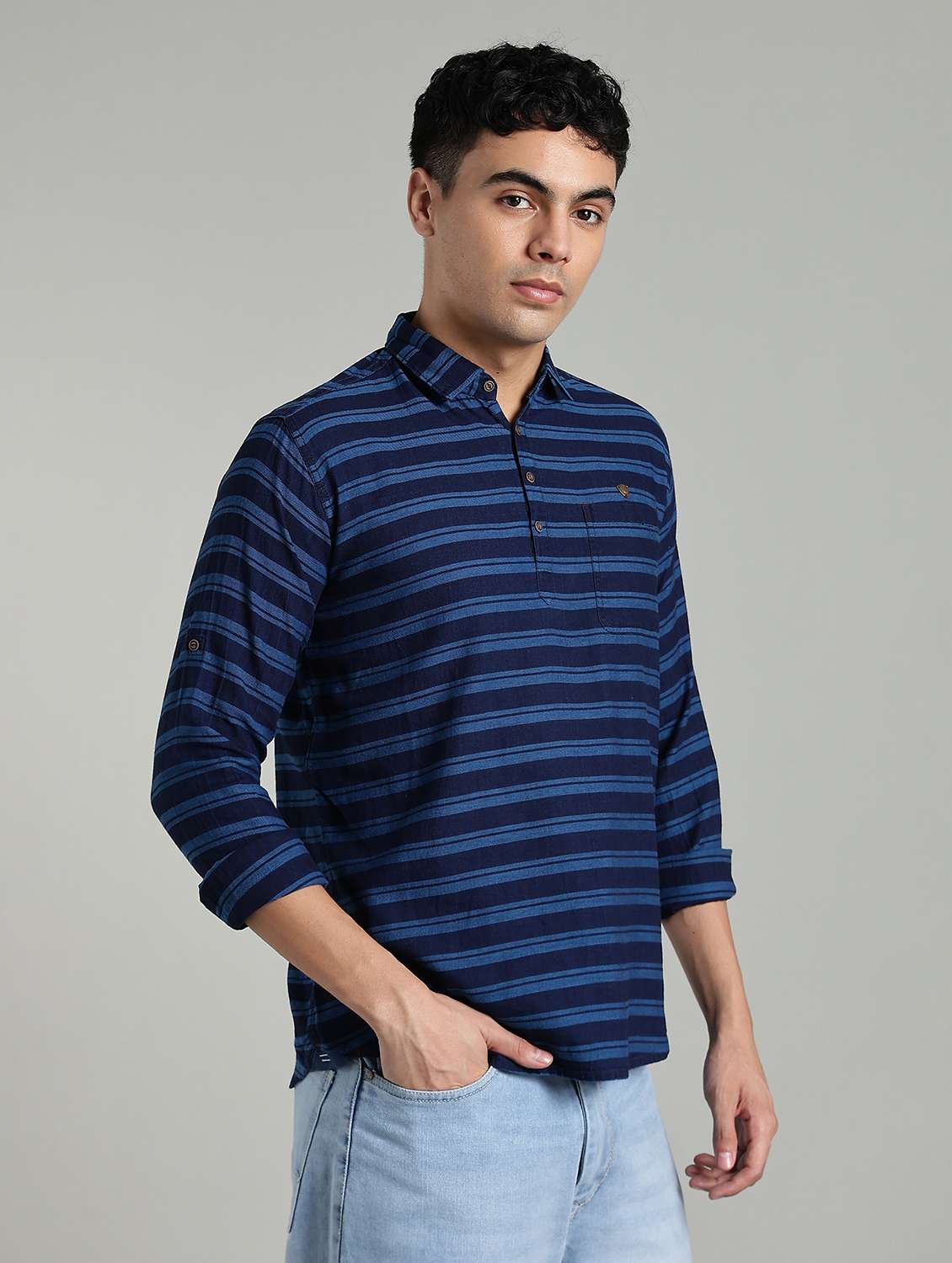 men striped long sleeve short kurta - 22448541 -  Standard Image - 3