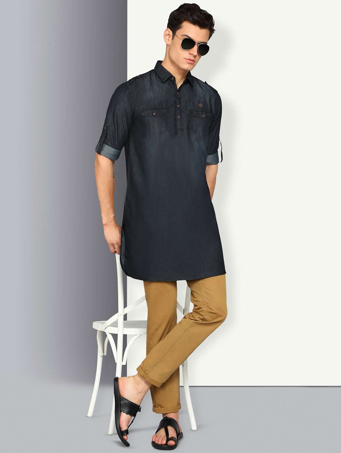 men solid long sleeve pathani kurta - 22448542 -  Standard Image - 5