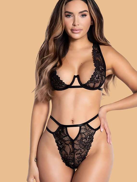women self designed lace bra and panty set