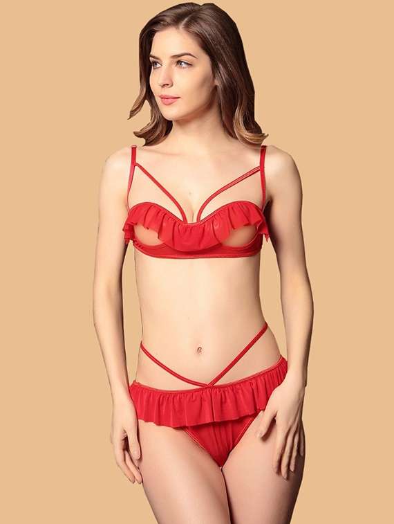 women self designed lace bra and panty set