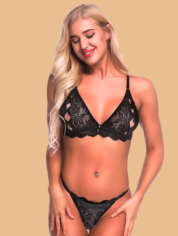 women self designed lace bra and panty set