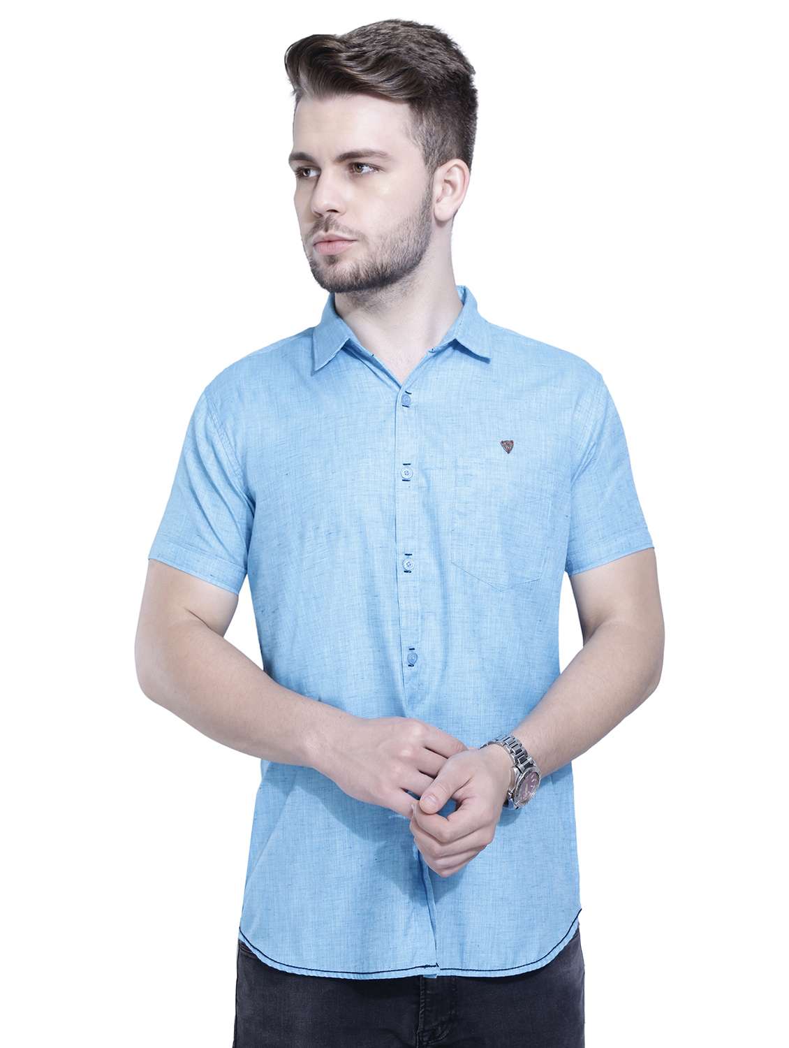 men solid short sleeve slim fit casual shirt