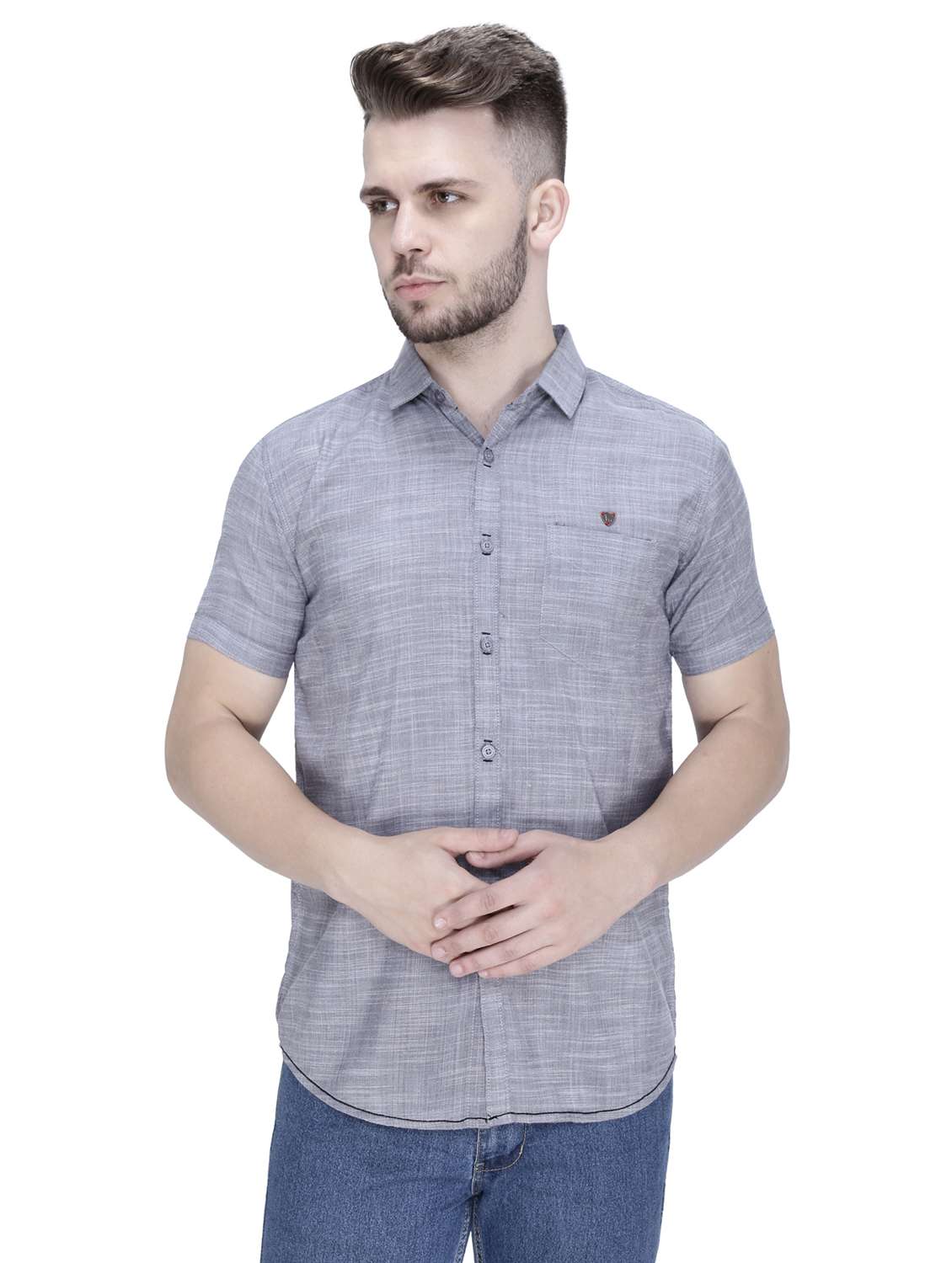 men solid short sleeve slim fit casual shirt
