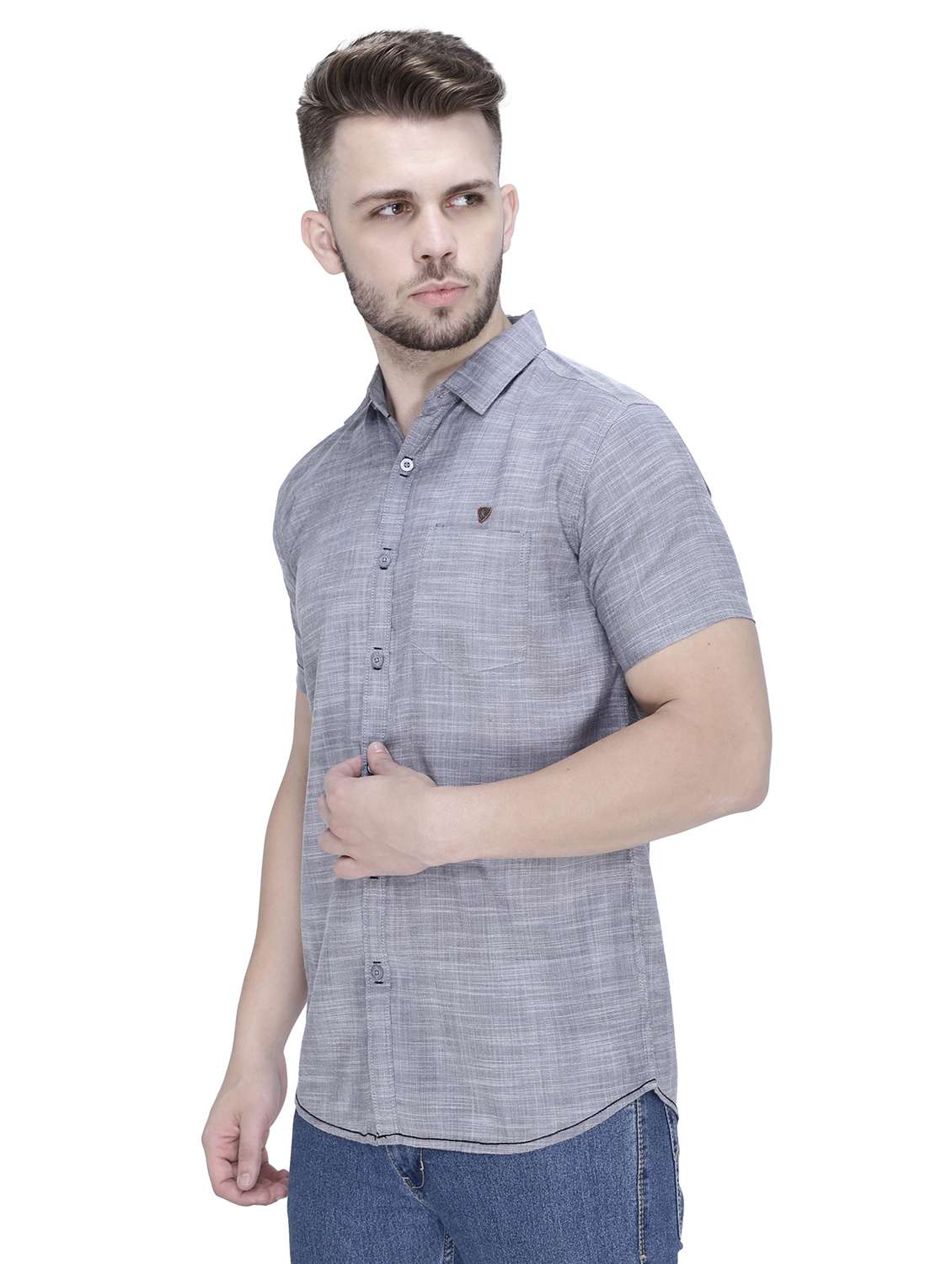 men solid short sleeve slim fit casual shirt - 22448618 -  Standard Image - 3