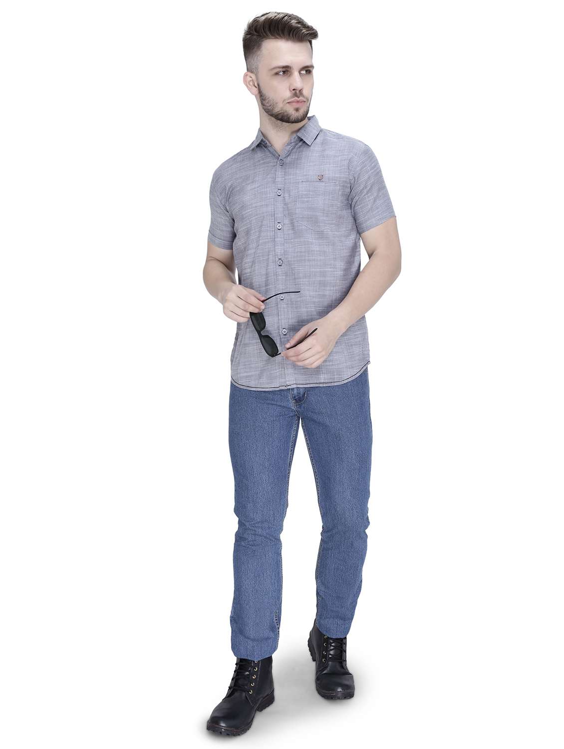 men solid short sleeve slim fit casual shirt - 22448618 -  Standard Image - 5
