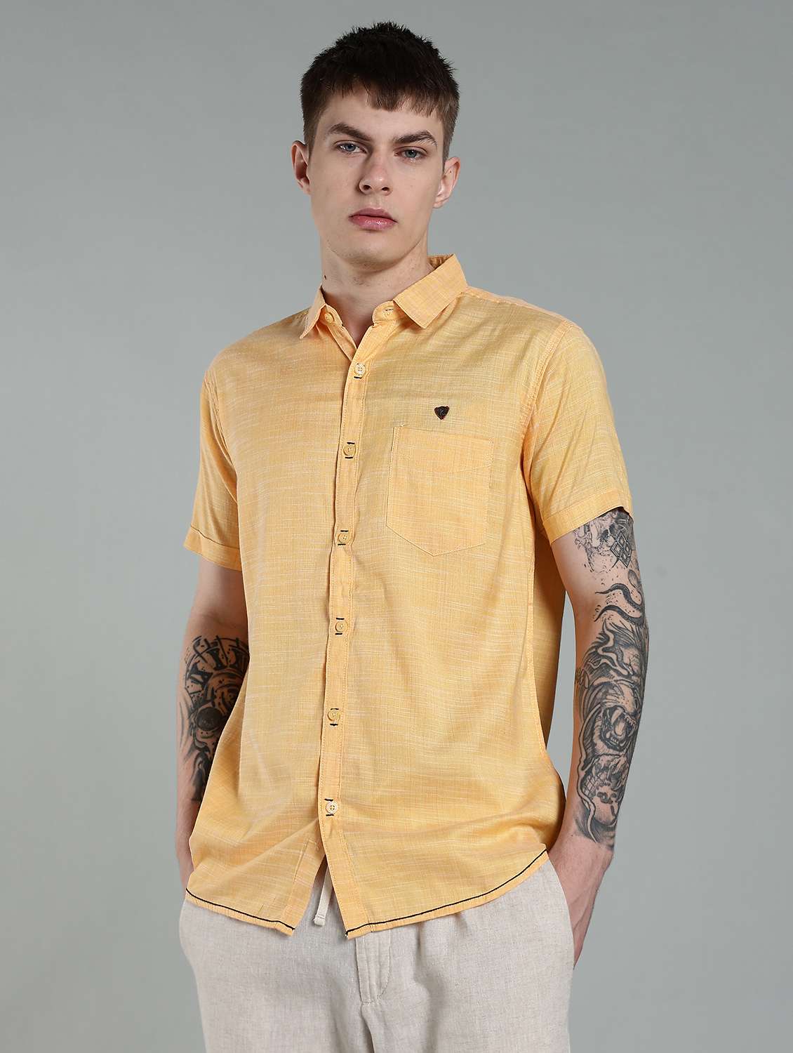 men solid short sleeve slim fit casual shirt