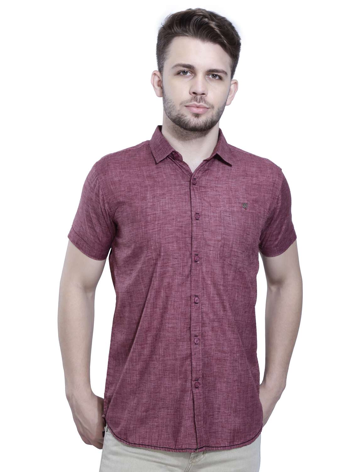 men solid short sleeve slim fit casual shirt