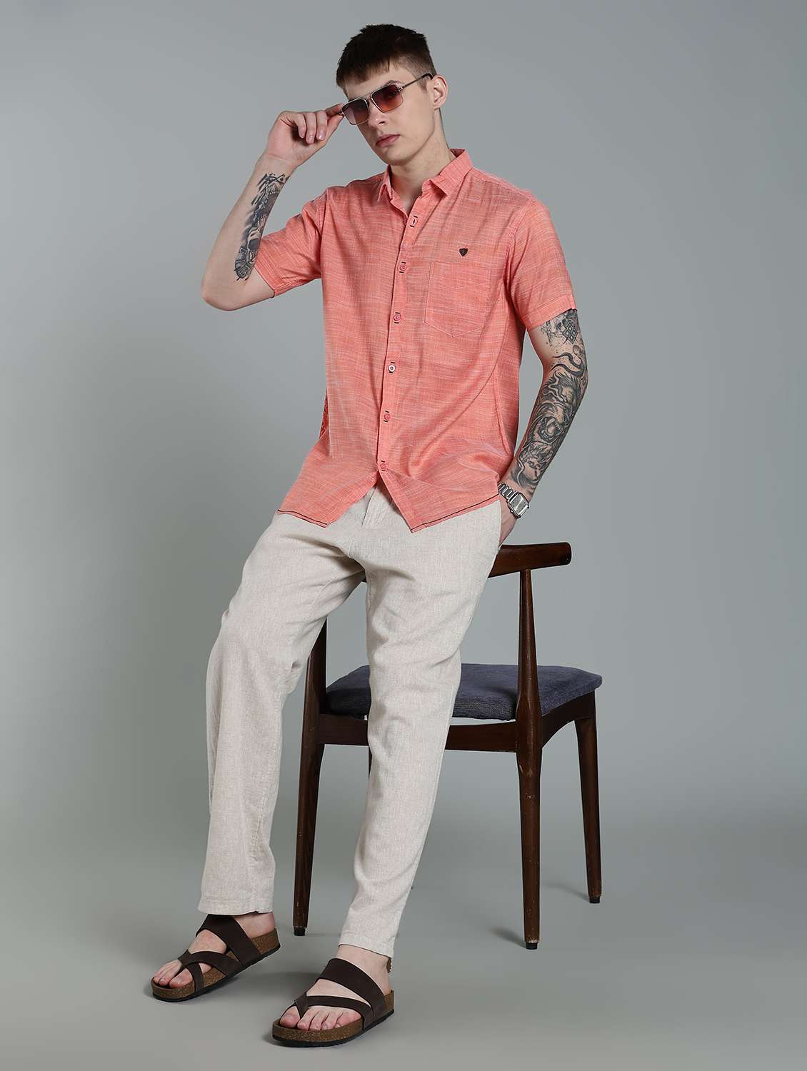 men solid short sleeve slim fit casual shirt - 22448625 -  Standard Image - 5