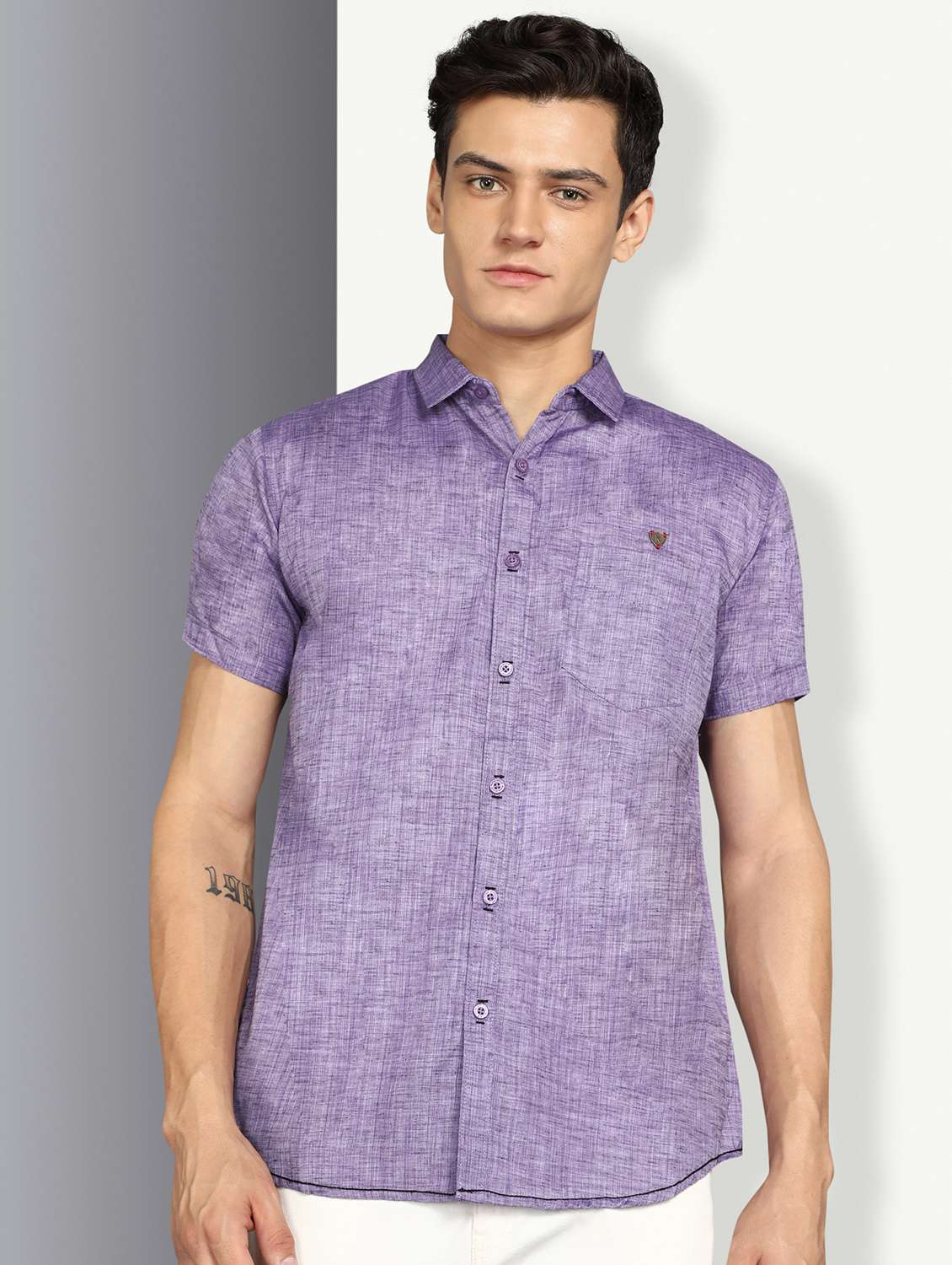 men solid short sleeve slim fit casual shirt