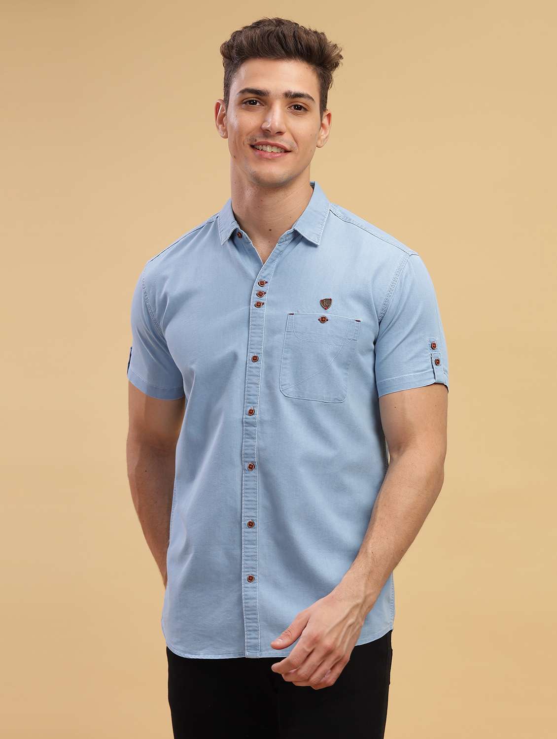 men solid short sleeve slim fit casual shirt