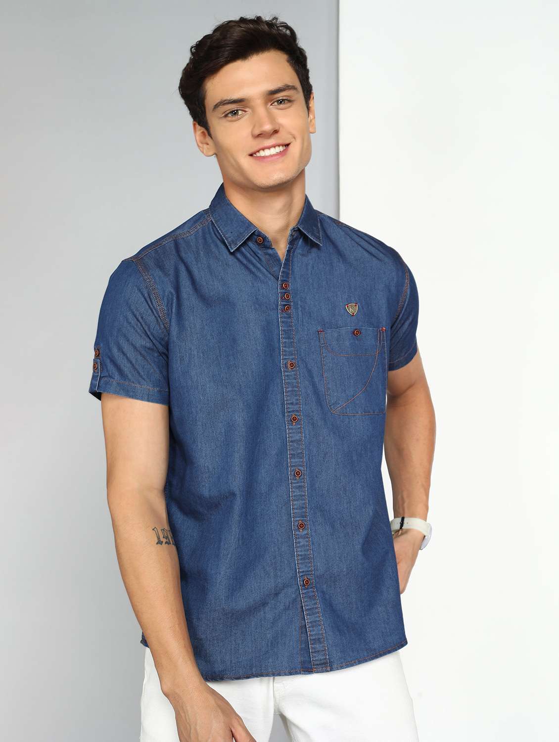 men solid short sleeve slim fit casual shirt