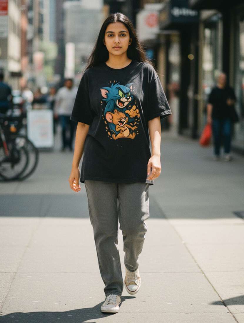 women graphic drop sleeve oversized t-shirt - 22448690 -  Standard Image - 3