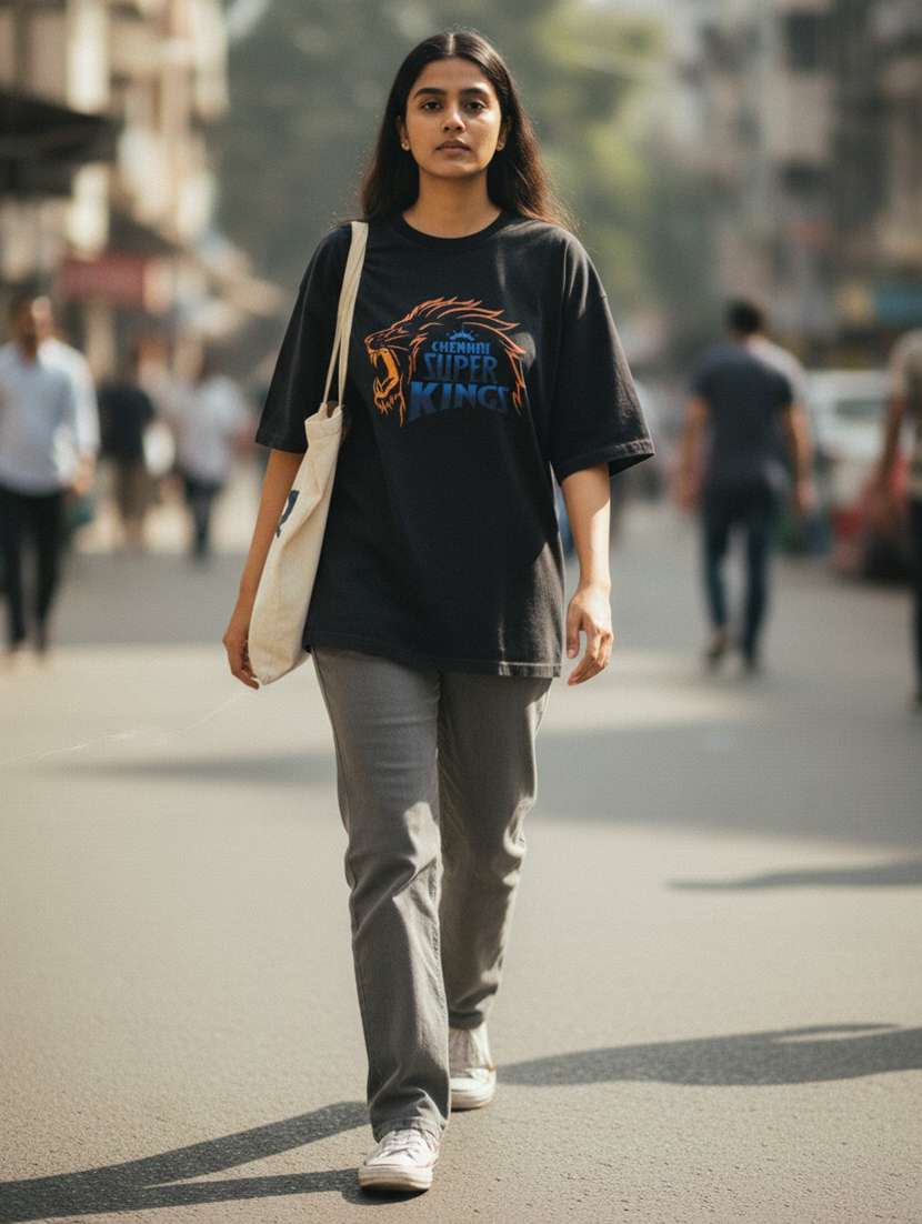 women chennai super king printed drop sleeve oversized t-shirt - 22448692 -  Standard Image - 3