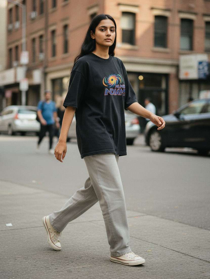 women mumbai indians printed drop sleeve oversized t-shirt - 22448695 -  Standard Image - 3