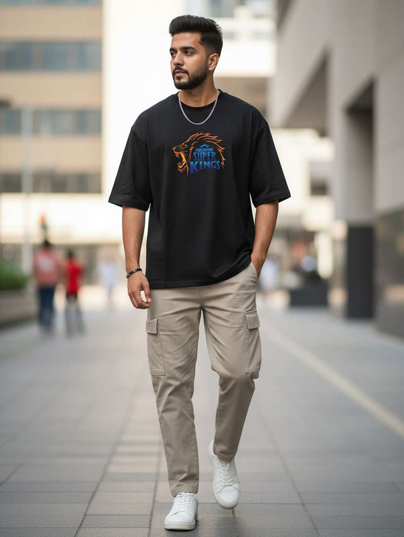 men chennai super king printed short sleeve oversized t-shirt - 22448703 -  Standard Image - 3