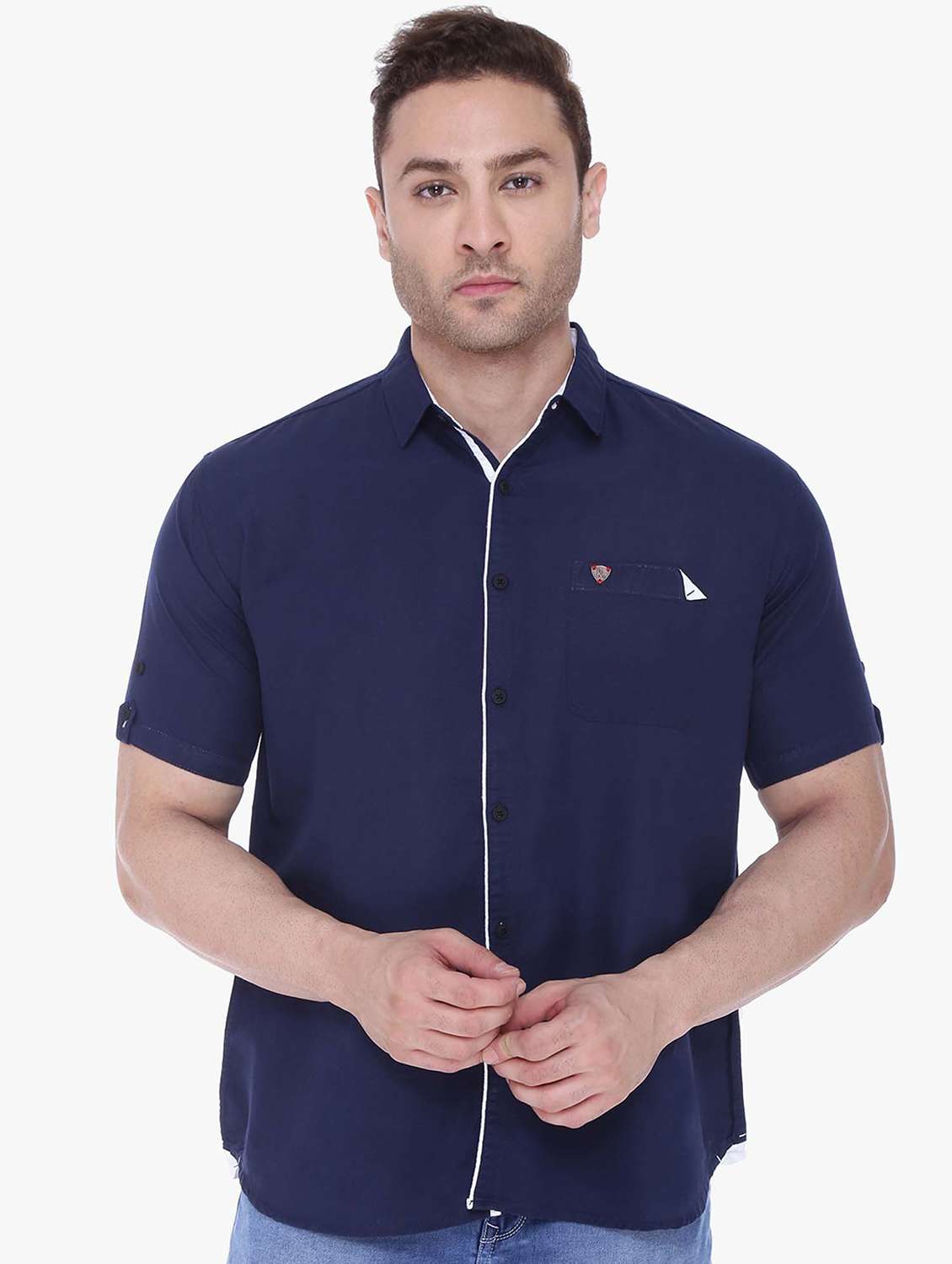 men solid short sleeve slim fit casual shirt