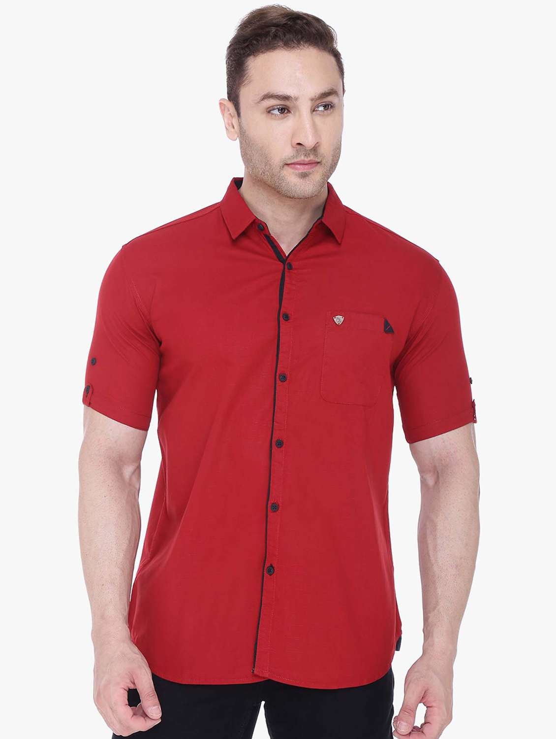 men solid short sleeve slim fit casual shirt