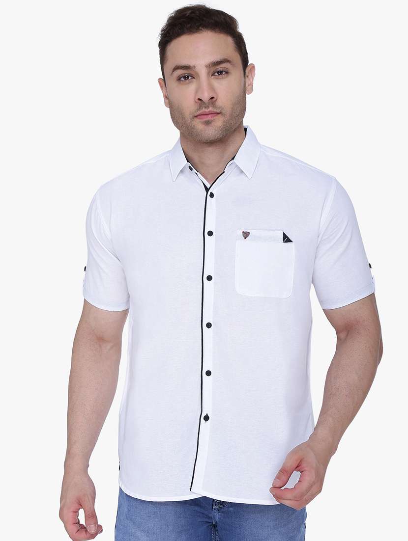 men solid short sleeve slim fit casual shirt