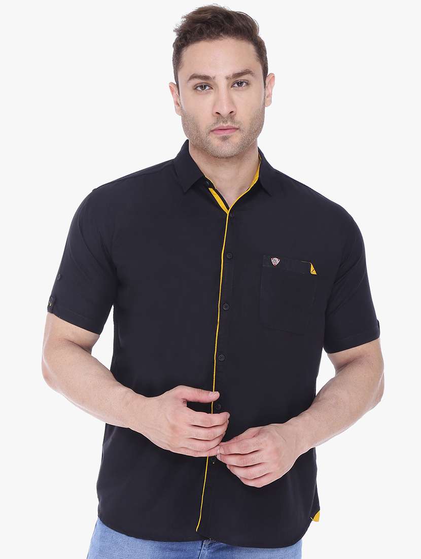men solid short sleeve slim fit casual shirt