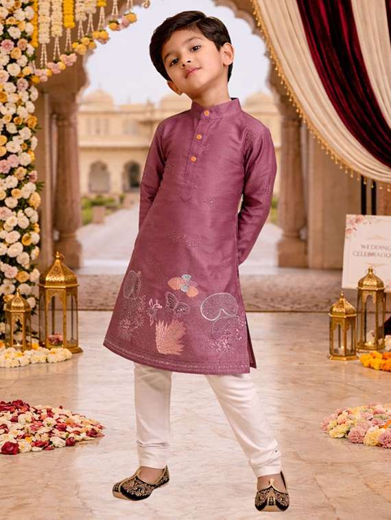 boys embroidered kurta and pyjama set - 22448824 -  Standard Image - 3