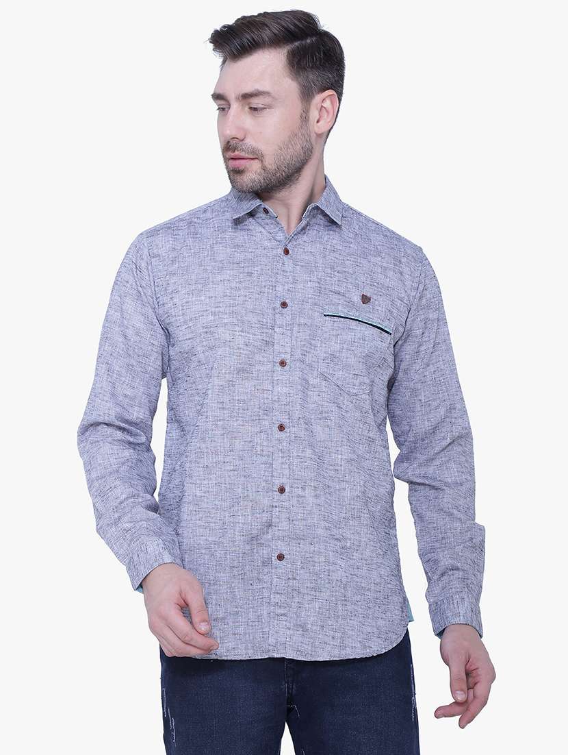 men self design long sleeve regular fit casual shirt