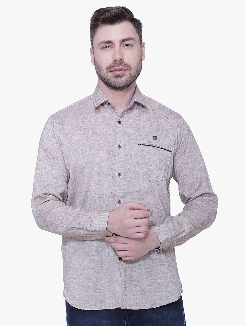 men self design long sleeve regular fit casual shirt