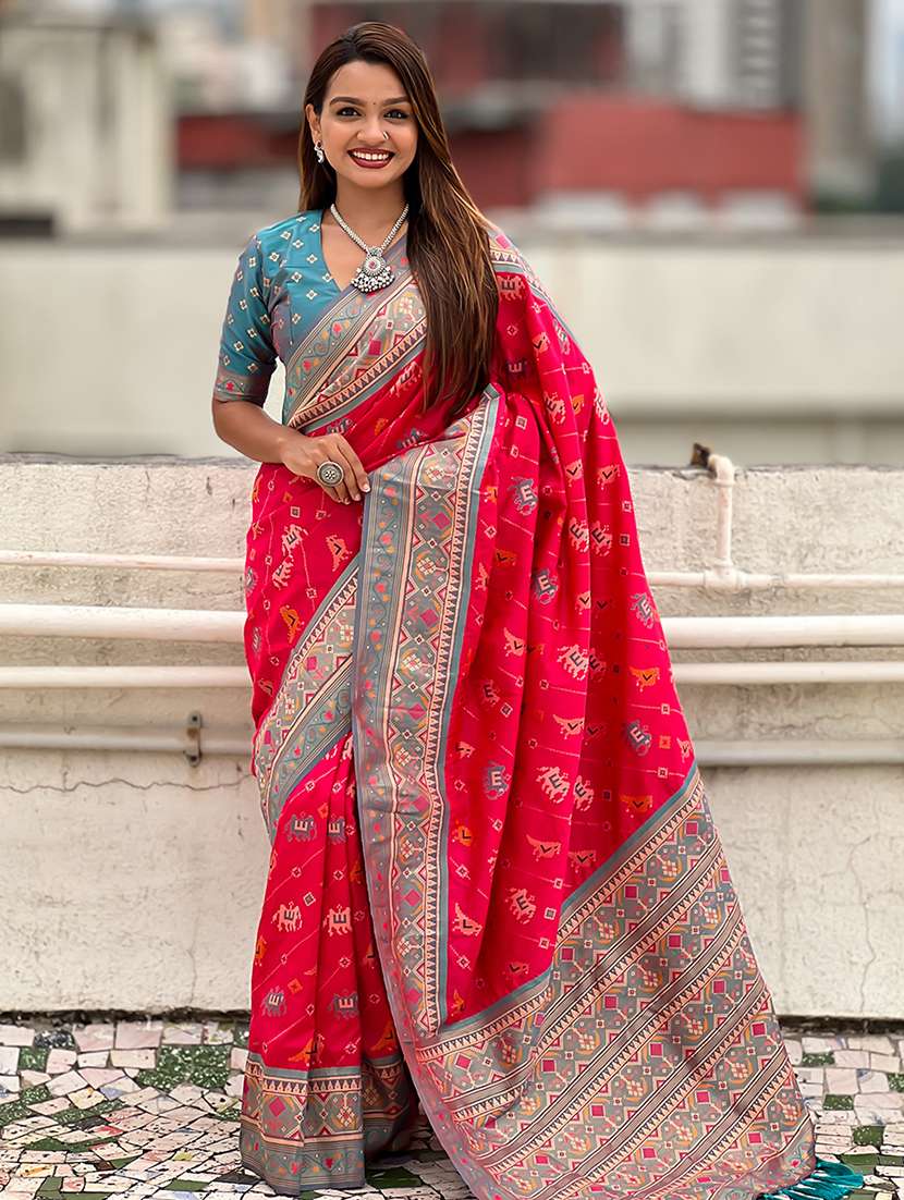 women self design patola saree with blouse
