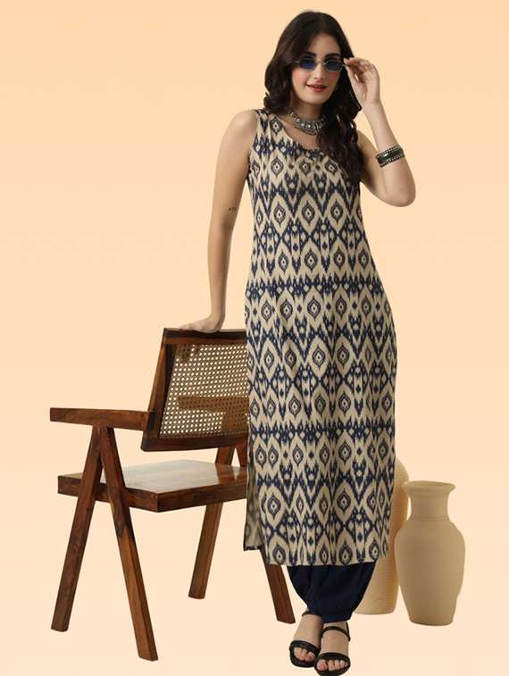 women beige rayon a-line kurta