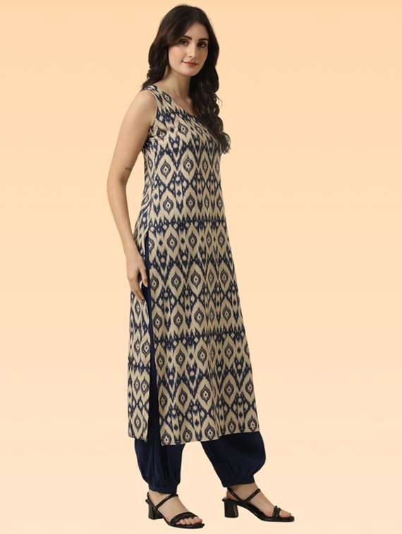women beige rayon a-line kurta - 22449005 -  Standard Image - 3